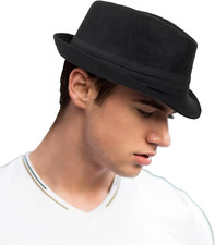 Mens 1920s-Fedora Hat Gangster-Hat Black Short Brim Trilby Hat for Men Women ...