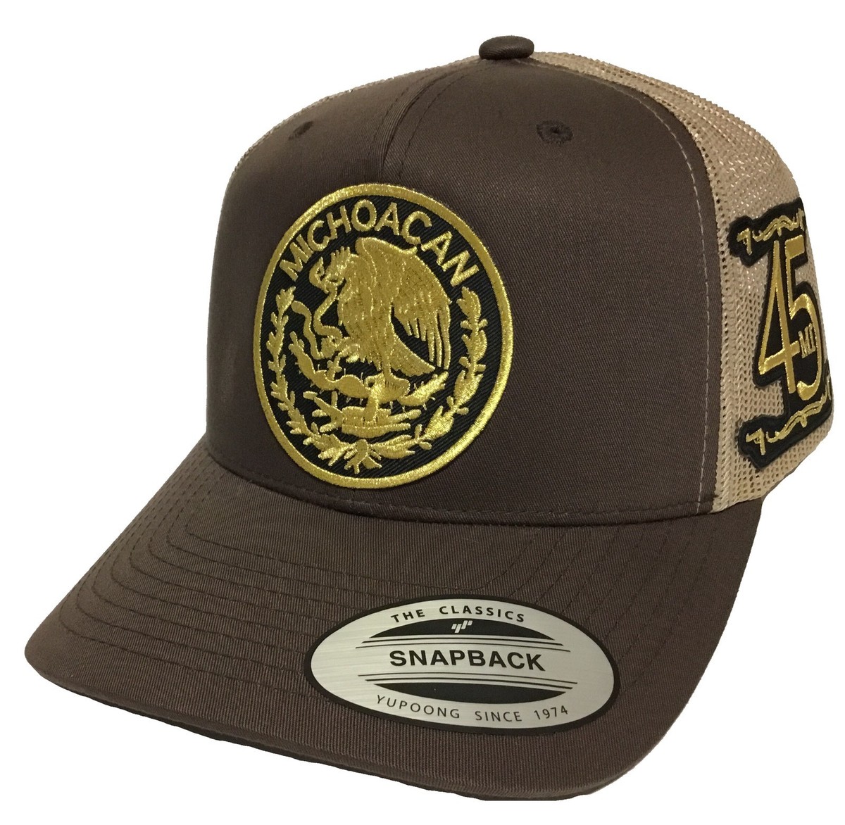 Michoacan Mexico Logo Federal {MICH} Y Su 45 Hat Brown Khaki Mesh
