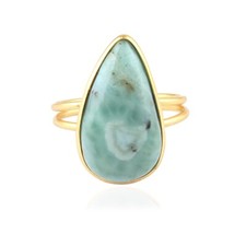 Blue Larimar Double Layer Ring Gold Plated Collet Set Adjustable Statement Ring