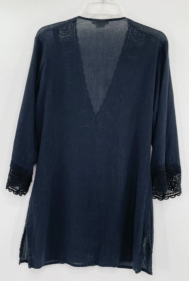 Vestido encubierto negro manga larga para mujer La Blanca talla mediana 100 % algodón Foto 2 de 4