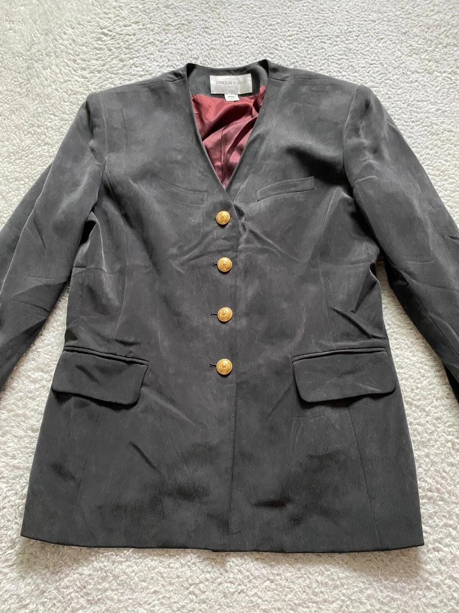 Jones New York Suit Women V Neck Long Sleeve Jacket Charcoal Size