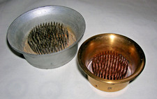 2 VTG Metal Flower Frogs w/Holders- 2 3/4"w x 1-1/4"h Brass  3 3/4w" x 1.5"h