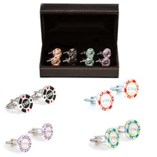 Casino Chips Poker Roulette Blackjack 4 Pairs of Cufflinks Fancy Gift Box