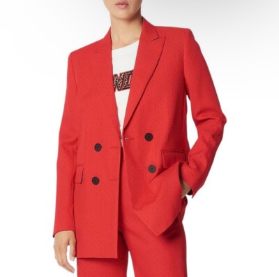 SANDRO Billy Double Breasted Swiss Dot Blazer in Red Size Xtra Small
