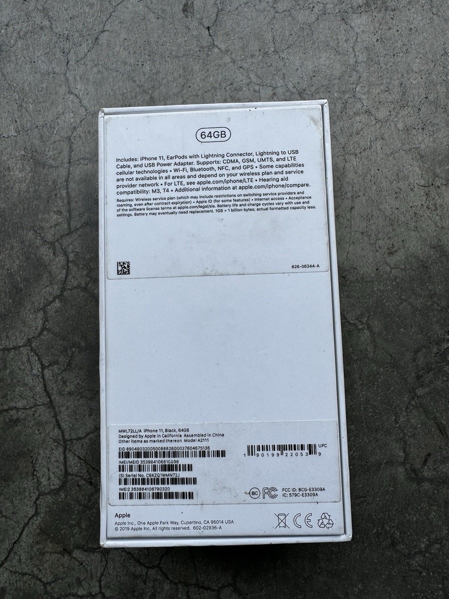 Apple iPhone 11 BOX ONLY NO PHONE Black 64GB MWL72LL/A 2019 | eBay