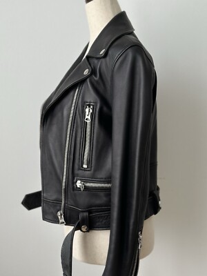 Acne Studios Mock Core Leather Moto Jacket - Black - Women's Size