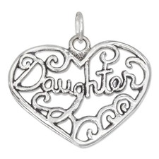 Daughter Filigree Heart 925 Solid Sterling Silver Charm Pendant MADE IN USA