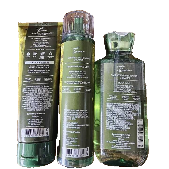Disney Princess Tiana Bath Body Works Mist, Wash, Cream Set