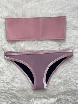 HOAKA SWIMWEAR SWIM PINK VELVET BANDEAU BIKINI SET XS NEOPRENE BABY PINK