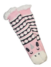 Girls Plush Pink Unicorn Slipper Socks Fuzzy SZ 6-8 Winter Warm Gift Stocking