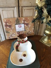 Christmas Chip and Dip Platter Tabletops WINTER WONDERLAND Snowman 15" Plate NOS