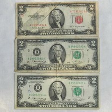 USA 1953B $2 red seal Fr-1511 AND TWO 1976 $2 commem notes Fr-1935B; AF-XF