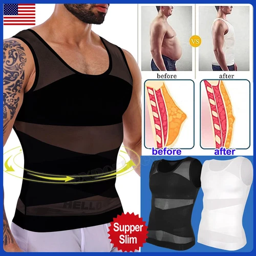 Para Hombres Camisa de Compresión de Pecho Para Ocultar Moobs de Ginecomastia US - Picture 1 of 29
