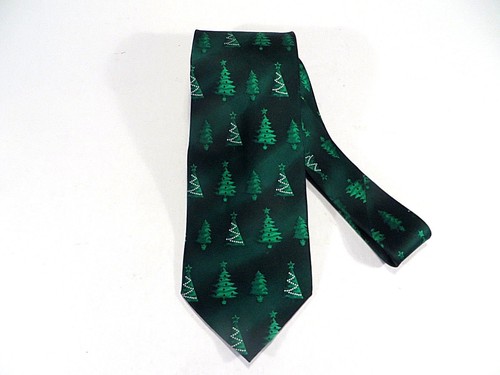 Christmas Tie Holiday Season Tree Classic Necktie Green 100% Silk - Picture 2 of 7