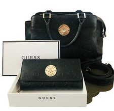 GUESS black ‘Dayane’ triple compartment satchel with large, matching purse