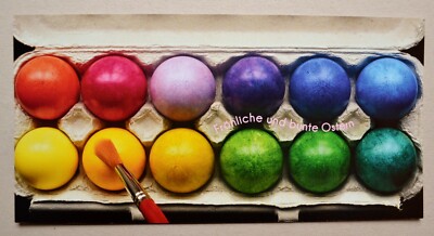  Postkarte ''Fröhliche und bunte Ostern'' Osterkarte Grußkarte Ostern Eier