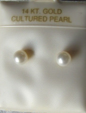 NEW 14Kt Yellow Gold 6mm Cultured White Pearl Stud Earrings