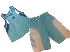 PRENATAL Szorty+Tanktop 104 110 116 Turkusowe krótkie spodnie Capri Bermudy T-shirt