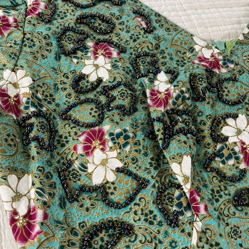 Dotun Dongo Dress Womens XL Green Floral Maxi Beaded Cottagecore Regencycore - Picture 7 of 18