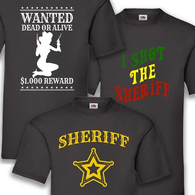 Kostüm Karneval Fasching Sheriff Cowboy Herren T-Shirt Funshirt Shirt S-5XL