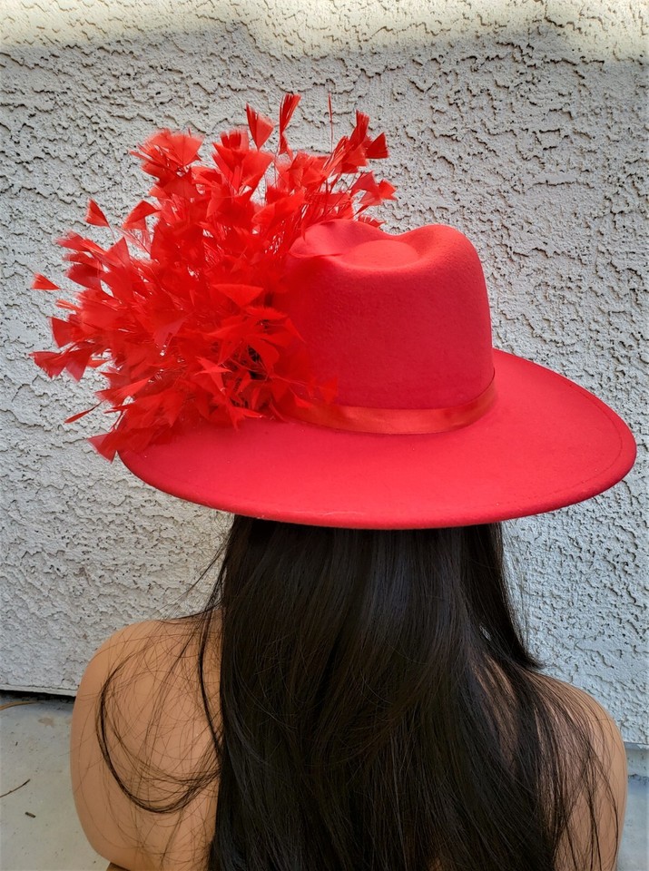 red feather Kentucky Derby large fancy formal dress church wedding