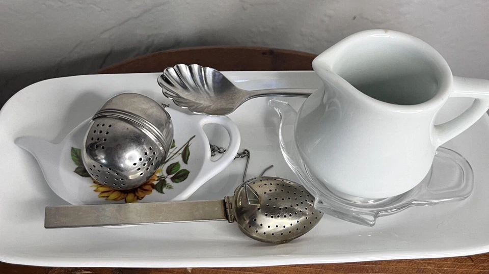 Lote de 7 bolas de té sueltas o especias, infusores, porta bolsas de té cuchara de azúcar jarra Foto 2 de 4