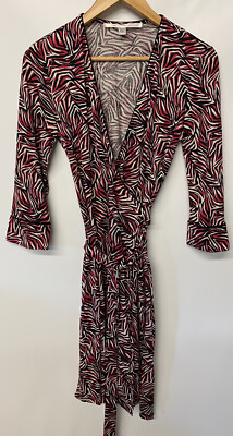 DIANE VON FURSTENBURG DVF Clara Silk Wrap Dress Black Pink Zebra Size 8 Rare