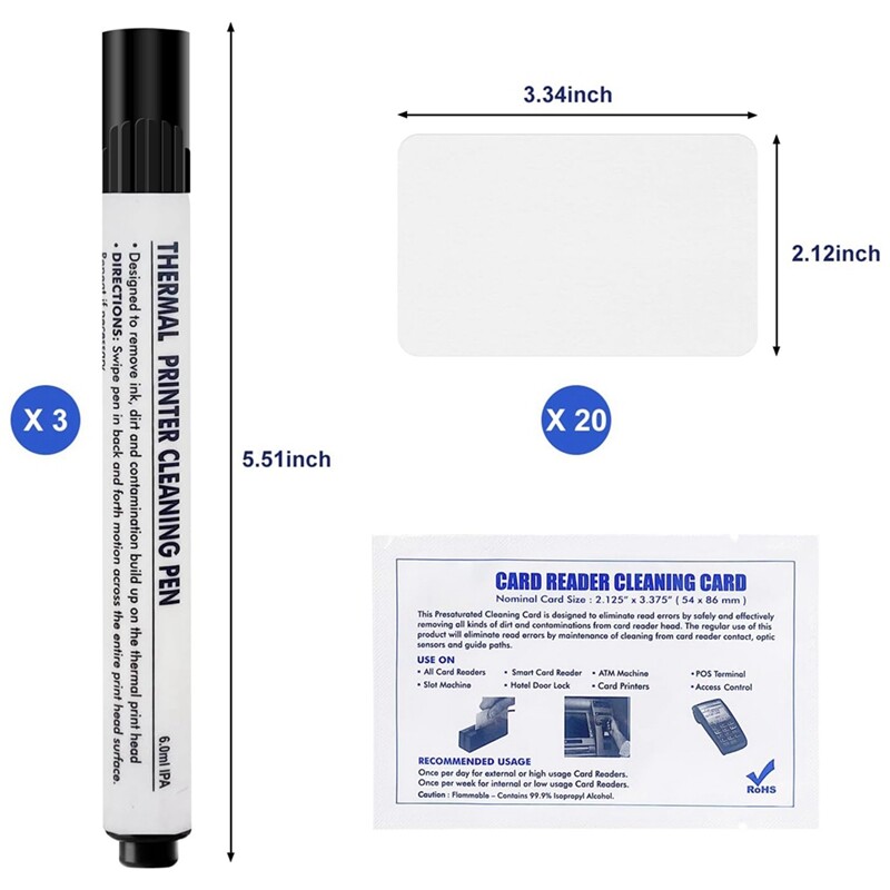 Card Printer Cleaning Kit, Credit Card Reader Cleaner, 3 Printer