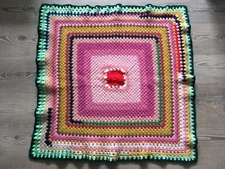 1970s Handmade Crochet Afghan Granny Square Lap Blanket Small 33x33 Lapghan VTG