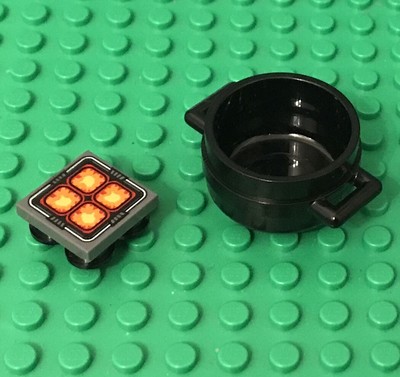 Lego Kitchen Chef Fire Food Hot Plate Mini Stove / Hot Pot With Cauldron Utensil