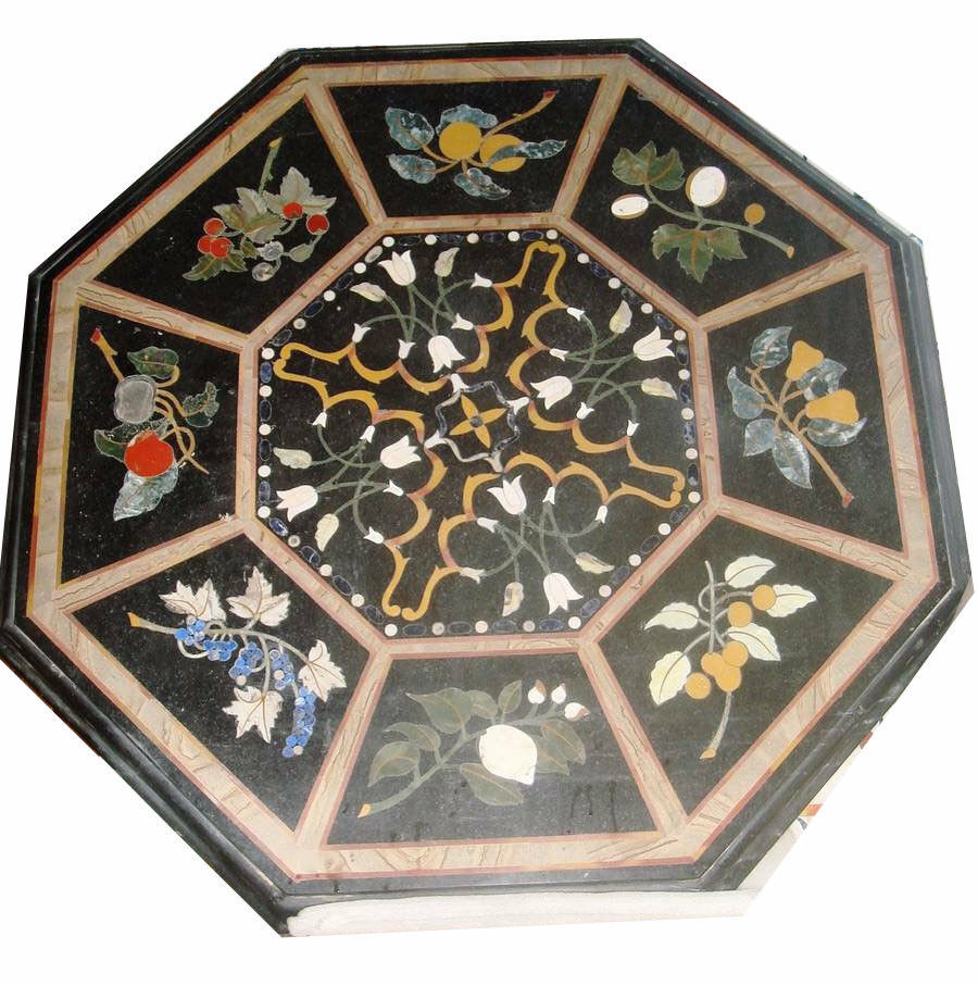 24-inch black marble tabletop with semi-precious stones handmade room decor