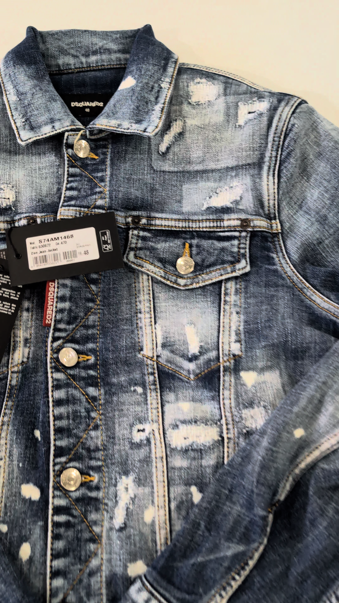 DSQUARED2 Dan Jean Jacket Distressed Blue Denim Trucker IT 48 US