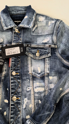 DSQUARED2 Dan Jean Jacket Distressed Blue Denim Trucker IT 48 US 