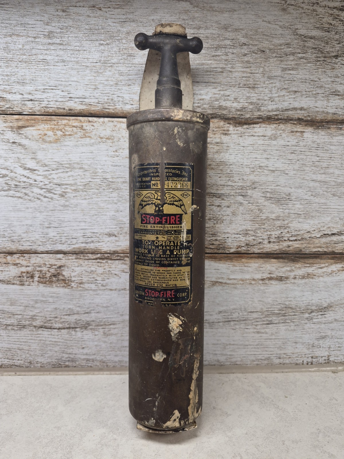 Vintage Stop-Fire Fire Extinguisher New York Not Empty With Support