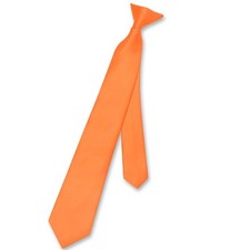 Vesuvio Napoli Boy's CLIP-ON NeckTie Solid ORANGE Color Youth Neck Tie One Size