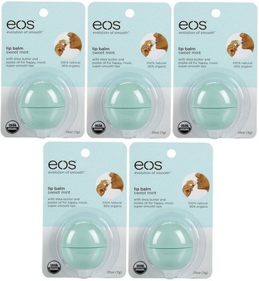 5 Pack Eos Smooth Sphere Evolution Lip Balm Sweet Mint Flavor .25Oz