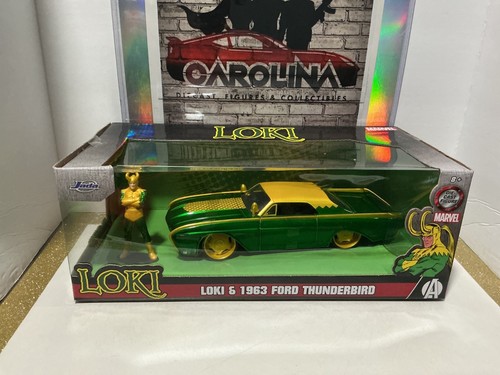 Jada Toys Marvel Loki – Voiture Ford Thunderbird 1963 1:24 Échelle Avec Figurine Loki, Portes & Capot Ouvrants, Détails Premium Officiel