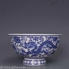 Chinese old porcelain Blue and white double dragon pattern bowl rice bowl