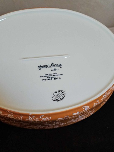 3 Pcs. Orange Floral Lace Temp Tations 3 Qt. Oval Baking Serving Dish W/ Lid - Picture 10 of 15
