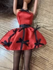 VTG 1970 Fashions For Avon Barbie Doll Red Dress With Black Bow And Stockings