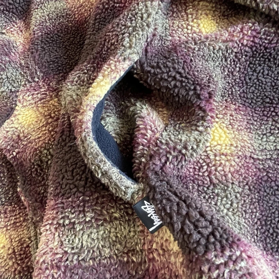 Jaqueta Stussy Shadow xadrez pilha Sherpa lã com zíper 100% autêntica streetwear - Imagem 3 de 4