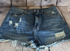 SheIn Blue Denim Distressed Cut-Off Shorts Women's Size M Frayed Hem