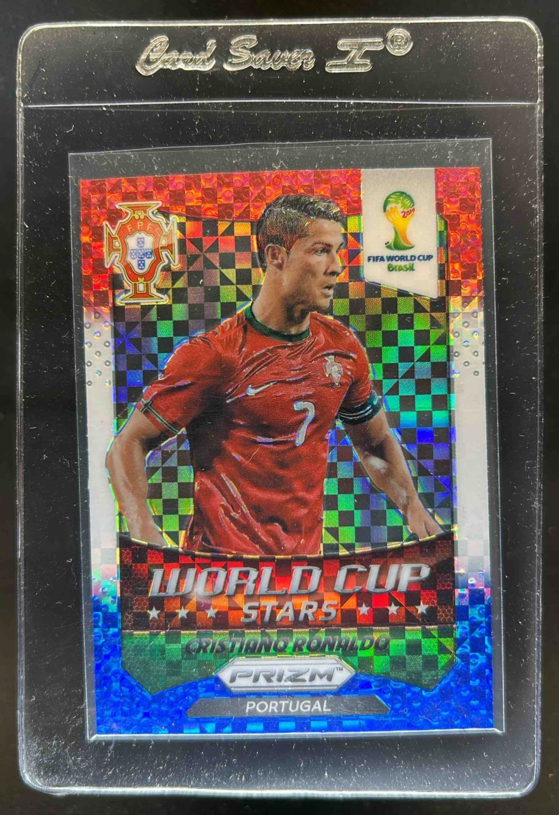 2014 Prizm FIFA World Cup Cristiano Ronaldo Stars Red White Blue Power Plaid #28
