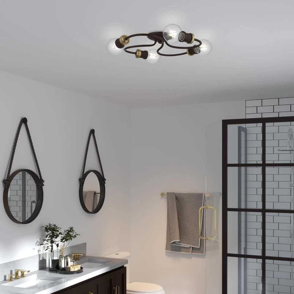 Livex Bromley 46384-07 16in 4-Light Flush Mount Light Bronze / Antique Brass - Image 2 of 4