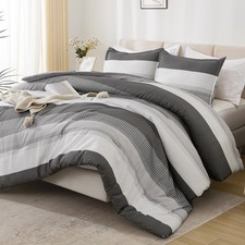 Full Comforter Set Dark Grey 3 Pieces Lightweight Fluffy Bedding Comforter Sets