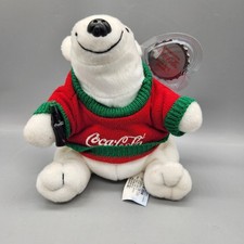 Coca-Cola Polar Bear Plush Bean Bag Toy Red Green Sweater w/ Bottle Christmas