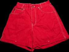Chic VTG 90s Womens Bright Red High Waist Cuffed Mom Denim Shorts Size 12