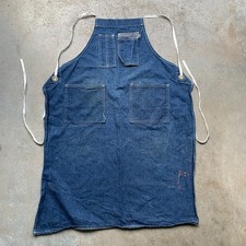 Vintage 1940s-50s Denim Work Apron Utility Dark Indigo Tie Strings Chest Pockets