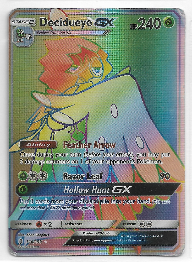 2017 Sun & Moon Guardians Rising Decidueye GX Rainbow Secret Rare Card #146/145