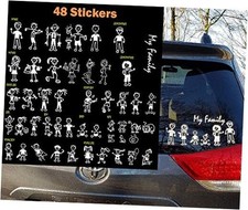 48 Stick Figure My Family Car Stickers with Pet Dog Cat Fish 48 Figure Set